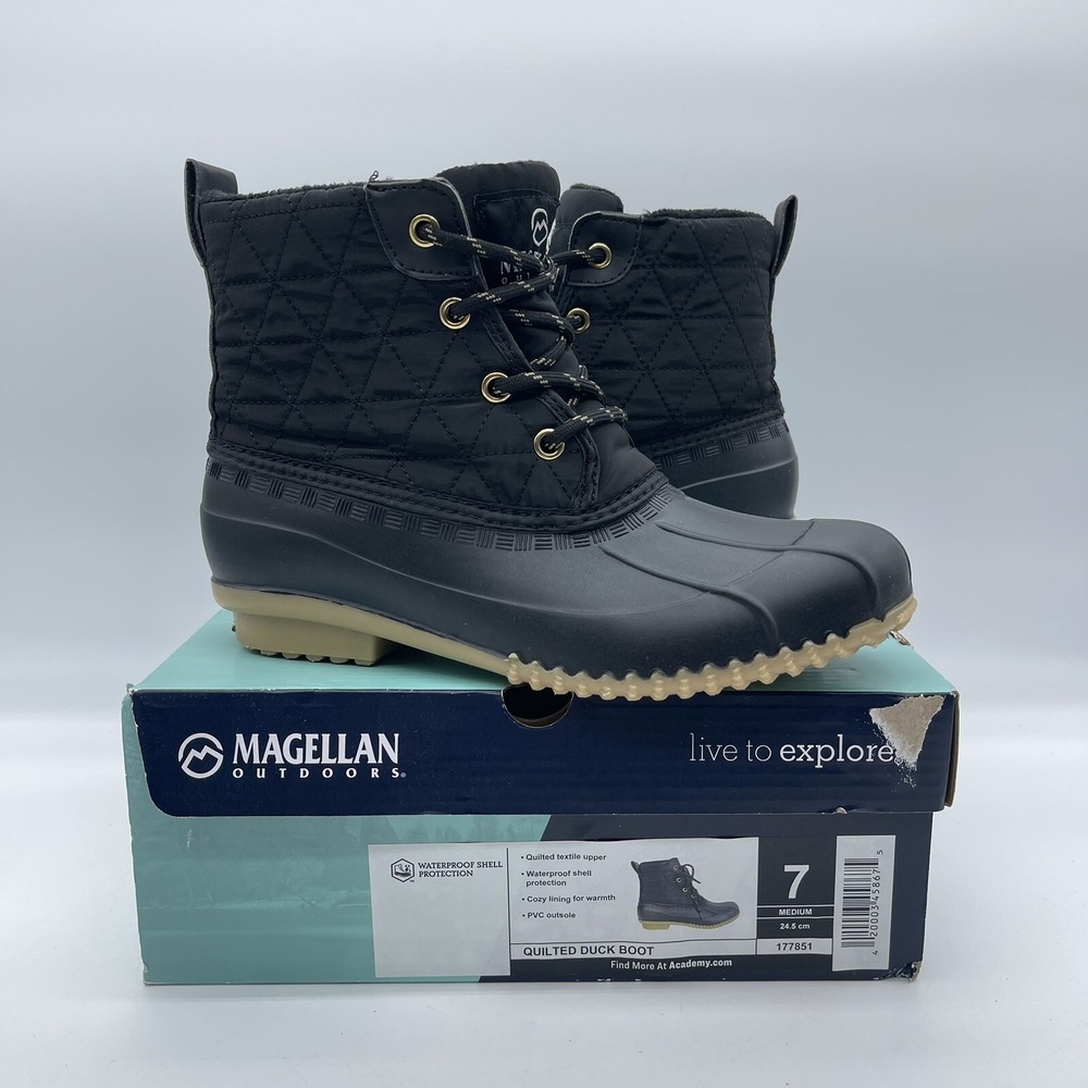 Magellan Women's‎ Size 7 Quilted Duck Boots 177851 Black Quilted Tan Waterproof